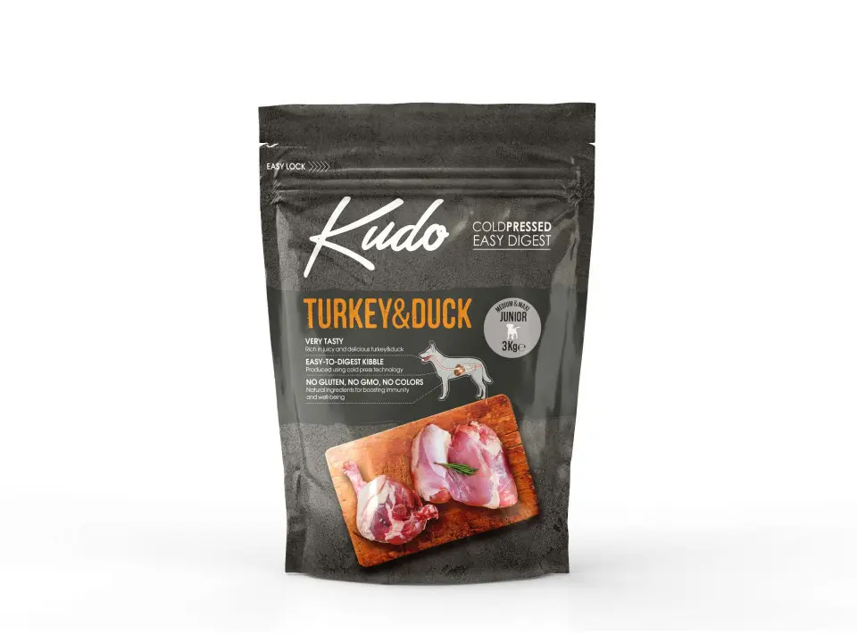 Kudo Junior Mediu-Maxi - Hrana uscata, presata la rece - Curcan si Rata - 3kg