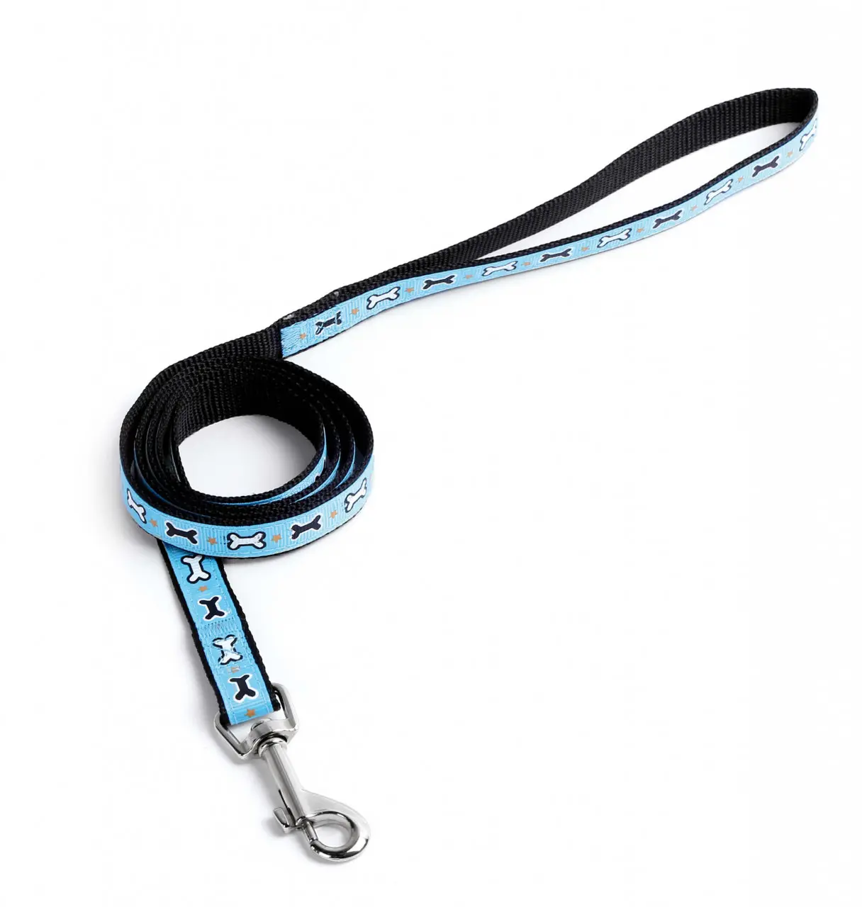 Lesa nylon, albastra, cu decor os, lungime 120 cm, pentru caini de talie mica