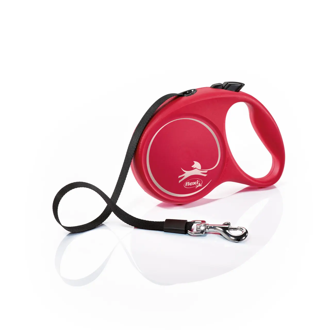 Lesa retractabila Flexi, rosie, rezistenta, lungime 5 m, pentru caini cu greutate de pana la 12 kg