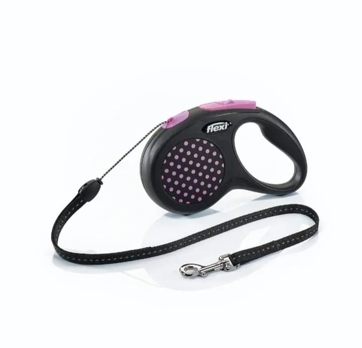 Lesa retractabila, cu fir - Flexi Fun Dots - M - Roz