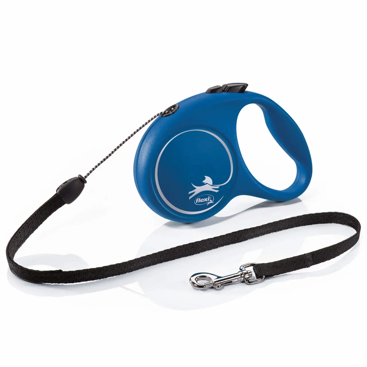 Lesa retractabila Flexi, cu fir, albastra, lungime 5 m, pentru caini cu greutate de pana la 12 kg