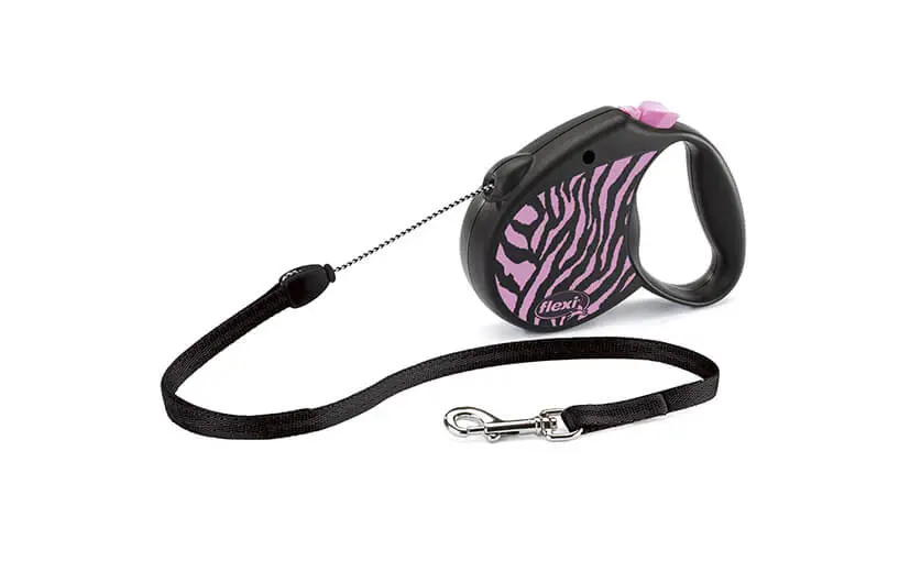 Lesa retractabila Flexi, zebra, lungime 5 m, pentru caini cu greutate de pana la 12 kg
