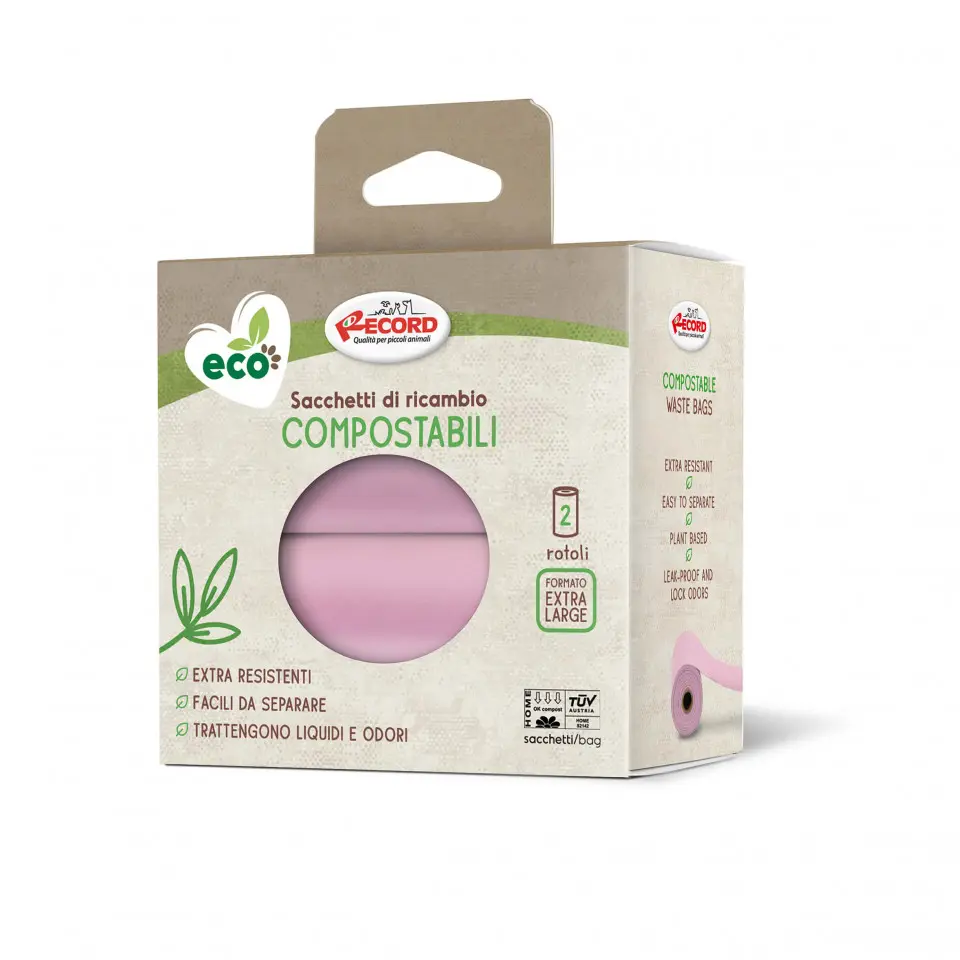 Pungi igienice compostabile, pentru caini - set 2 role x 15buc. - Roz