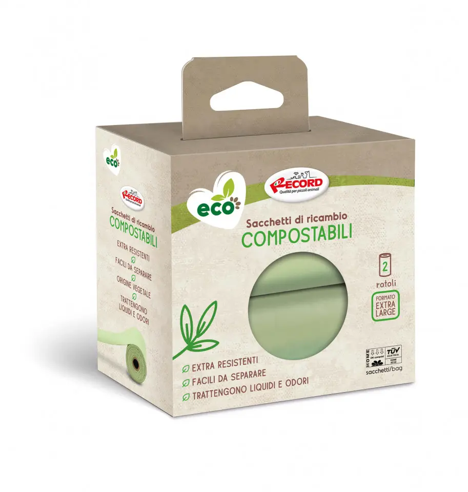Pungi igienice compostabile, pentru caini - set 2 role x 15buc. - Verde