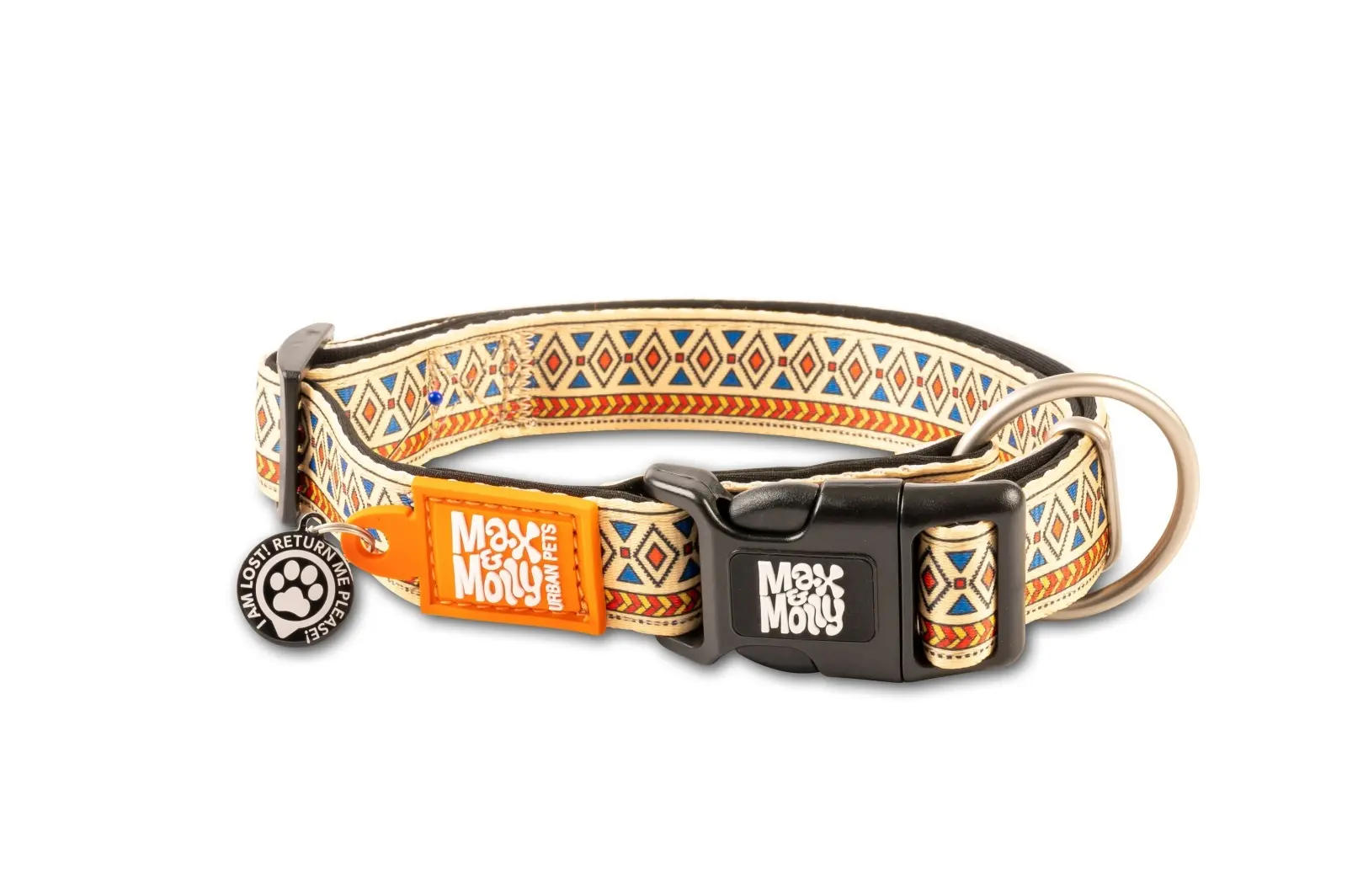 Zgarda cainii Max & Molly, etnica, reglabila, cu sistem Smart ID, 30-40 cm x 2 cm