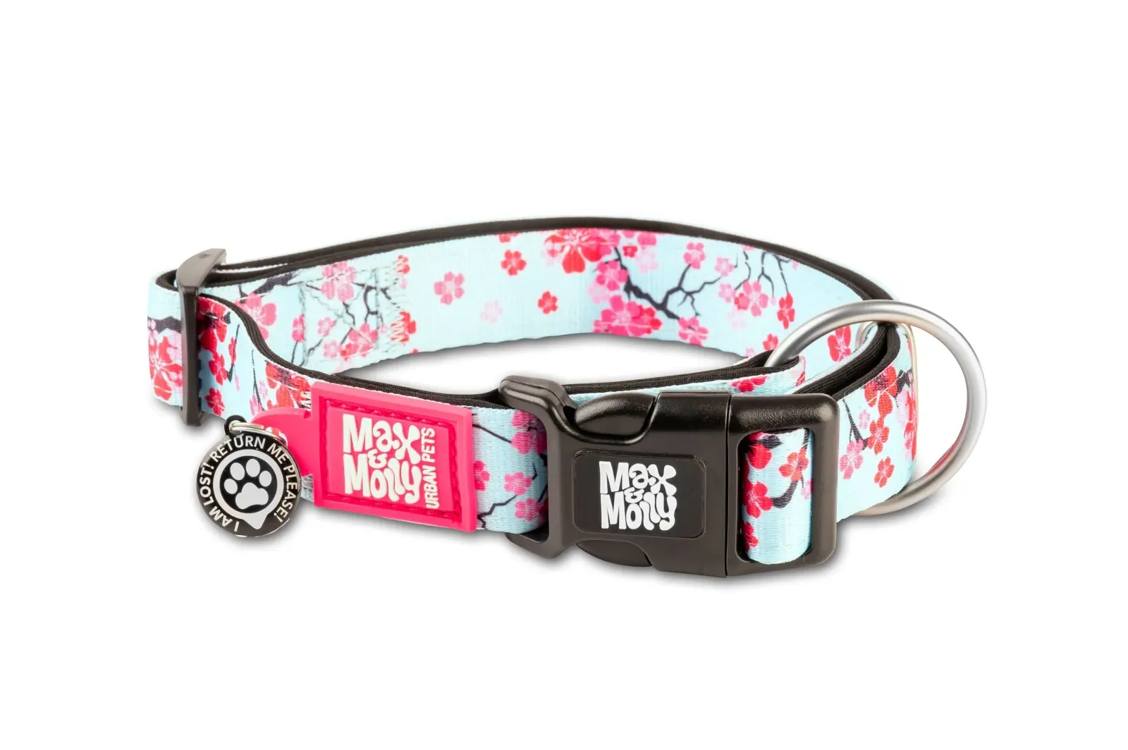 Zgarda caini Max & Molly, cherry bloom, reglabila, cu sistem Smart ID, 30-40 cm x 2 cm