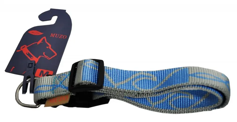 Zgarda nylon, albastru-gri, reglabila, 2.5 cm x 38-63 cm