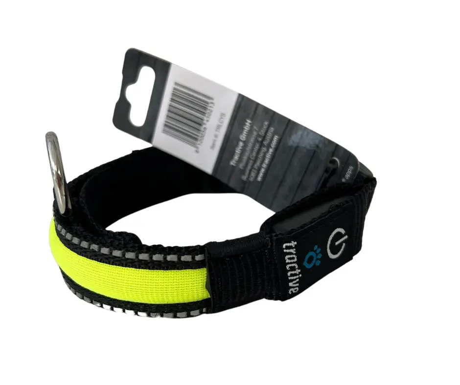 Zgarda nylon cu LED, galbena, moduri de lumina continuu si intermitent, lungime 33-45 cm