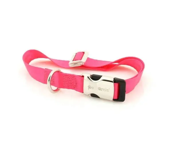 Zgarda nylon Petit Amis, roz, ajustabila, extrem de rezistenta, 35-55 cm x 2 cm