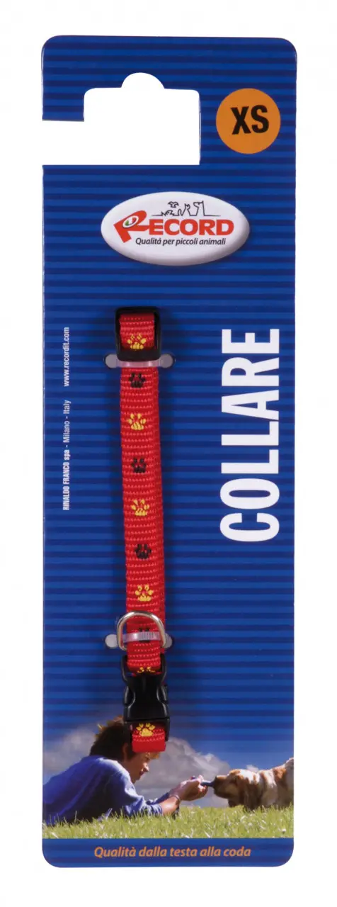 Zgarda reglabila din nylon, colorata, cu imprimeu labute, 40-55 cm x 2 cm