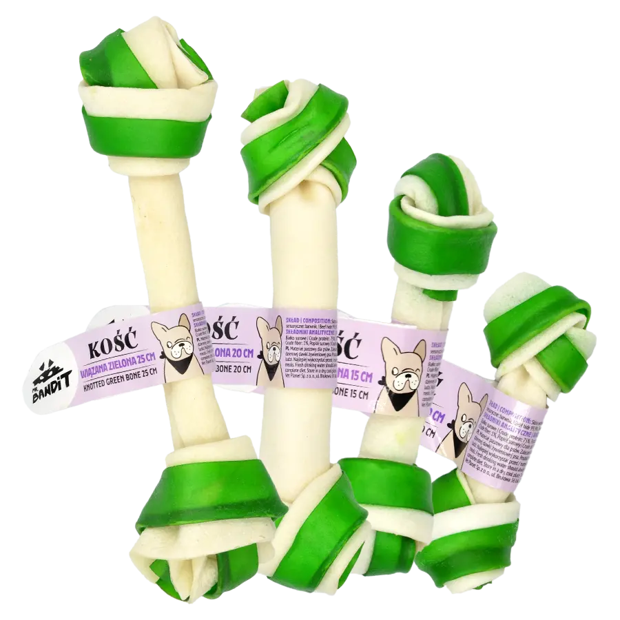 Recompense pentru caini Mr. Bandit Knotted Bone, os innodat verde de 25 cm