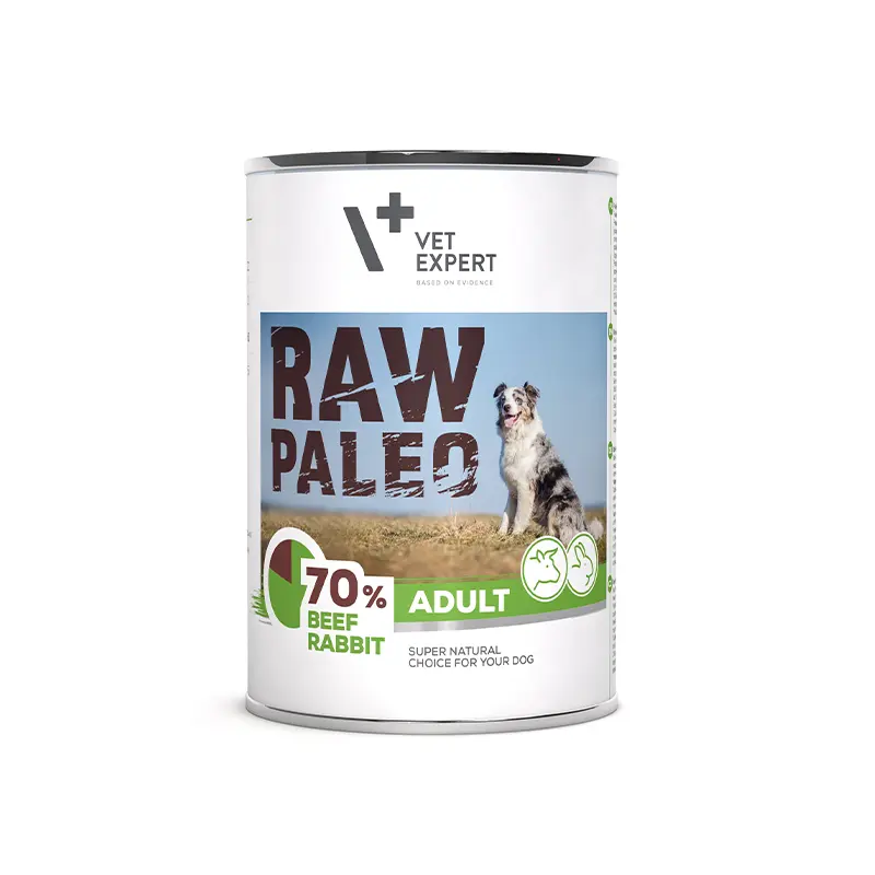 Hrana umeda pentru caini, adult, RAW PALEO, carne de vita si iepure, Pachet 4 X 400 g