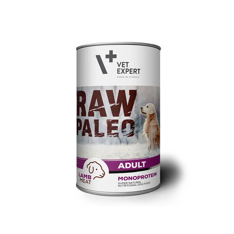 Hrana umeda pentru caini, RAW PALEO, conserva monoproteica, adult, carne de miel, pachet 5 X 400 g