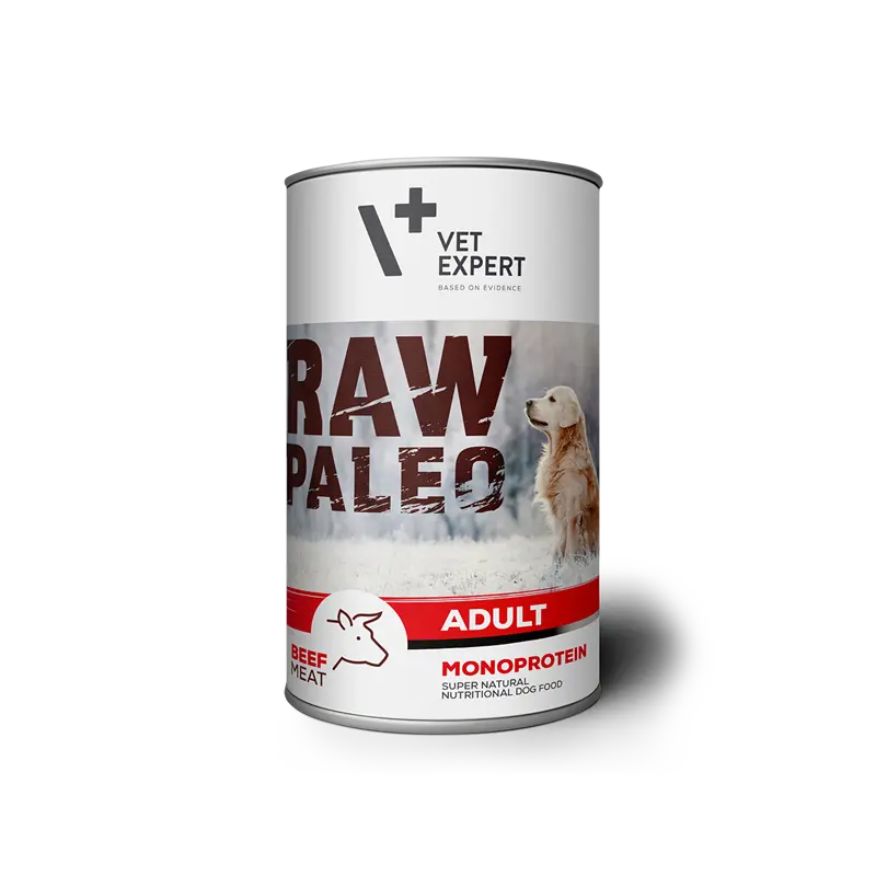 Hrana umeda pentru caini, RAW PALEO, conserva monoproteica, adult, carne de vita, Set 6 X 400 g