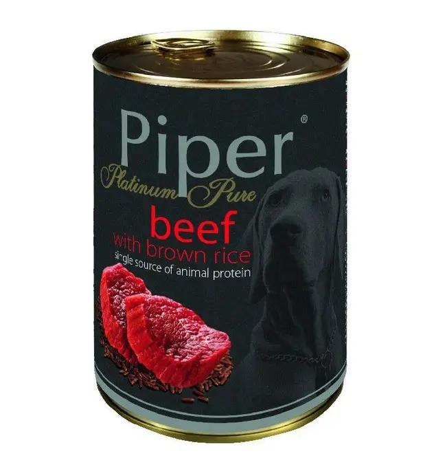 Hrana umeda Piper Platinum Pure, Vita si Orez brun, Set 5 X 400 g