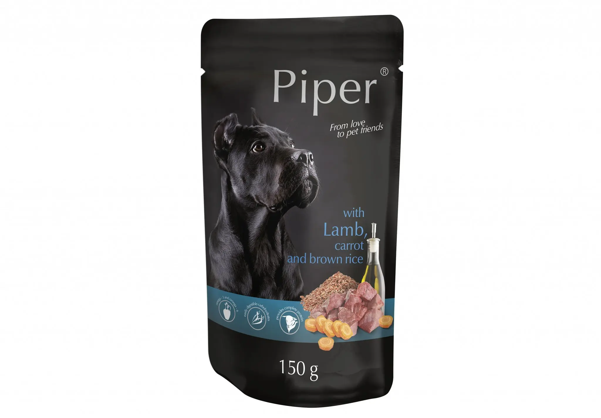 Hrana umeda Piper Adult, Miel, Morcovi si Orez brun, Pachet 4 X 150 g