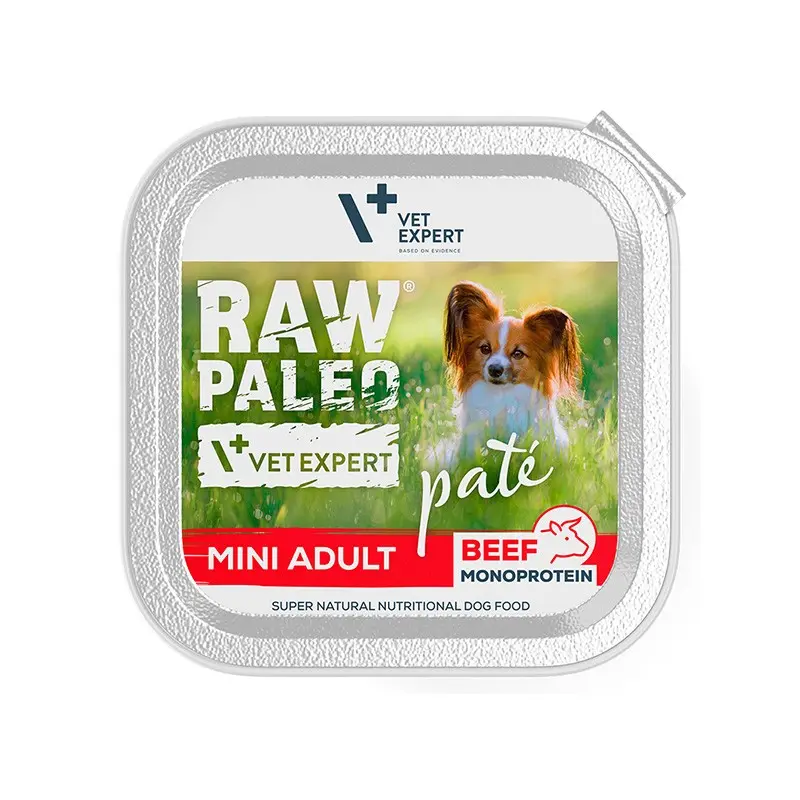 Hrana umeda pentru caini, adult, RAW PALEO PATE, vita, Set 6 X 150 g