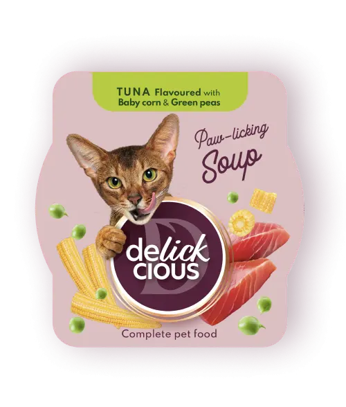 Delickcious Pisica Plic Supa Ton Cu Porumb Si Mazare Verde 80 g