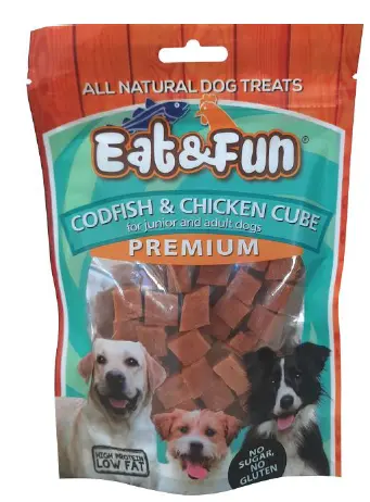 Eat&Fun Recompense Caini Pui Si Cod Cub 100 g