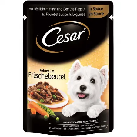 Cesar, plic hrana umeda pentru caini, Pui si Legume in sos, 100 gr