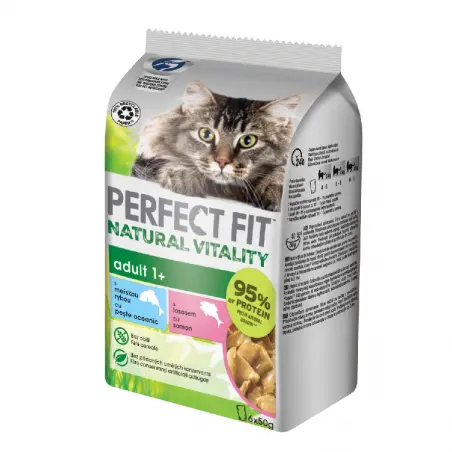 Perfect Fit Vitality, hrana umeda pentru pisici, somon si peste, 6x50 gr