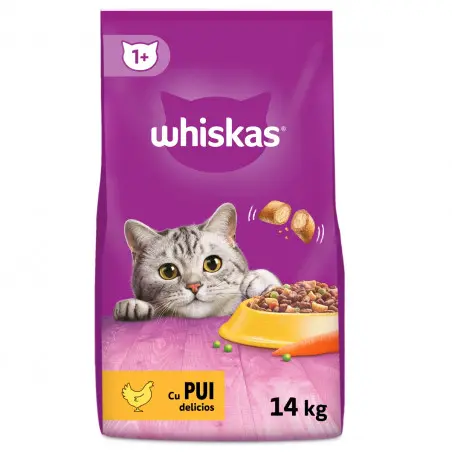 Whiskas Adult, hrana uscata pentru pisici, Pui si Ficat, 14 kg