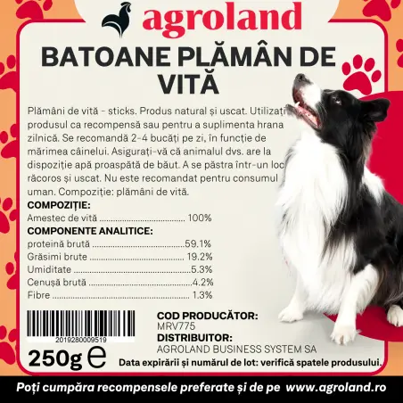 Recompense pentru caine, batoane din plaman de vita, 250 g