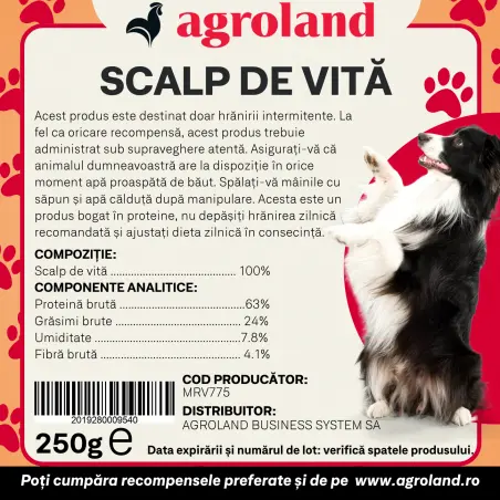 Recompense pentru caine, scalp de vita, 250 g