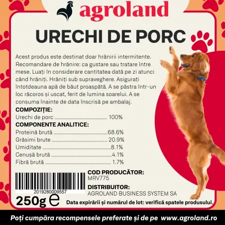 Recompense pentru caine, urechi de porc, 250 g