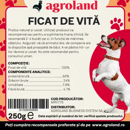Recompense pentru caine, ficat de vita, 250 g