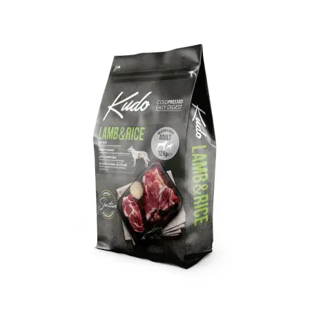 Kudo Adult Mediu-Maxi Sensitive, hrana uscata pentru caini, presata la rece, miel si orez, 12 kg