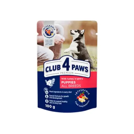 CLUB 4 PAWS PREMIUM, plic hrana umeda caini, pui, 100 gr