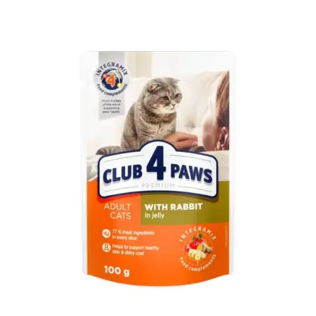 CLUB 4 PAWS PREMIUM, plic hrana umeda pisici, iepure, 100 gr