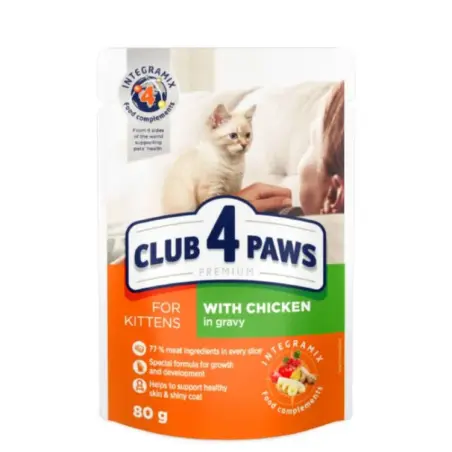 CLUB 4 PAWS PREMIUM, plic hrana umeda pisici, pui, 80 gr