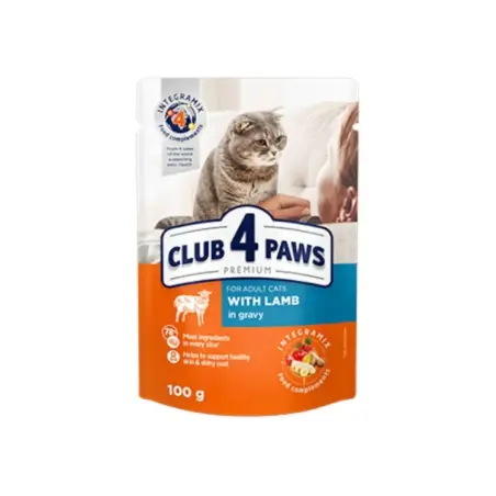 CLUB 4 PAWS PREMIUM, plic hrana umeda pisici, miel, 100 gr