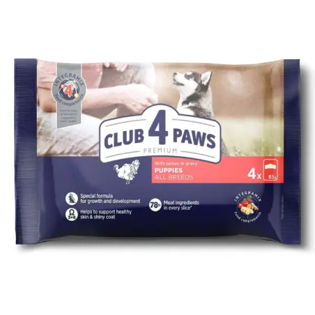 CLUB 4 PAWS PREMIUM, hrana umeda caini, curcan, 4x85 gr