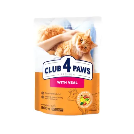 CLUB 4 PAWS PREMIUM, hrana uscata pentru pisici, vita, 900 gr