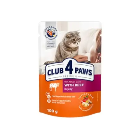 CLUB 4 PAWS PREMIUM, plic hrana umeda pisici, vita,100 gr