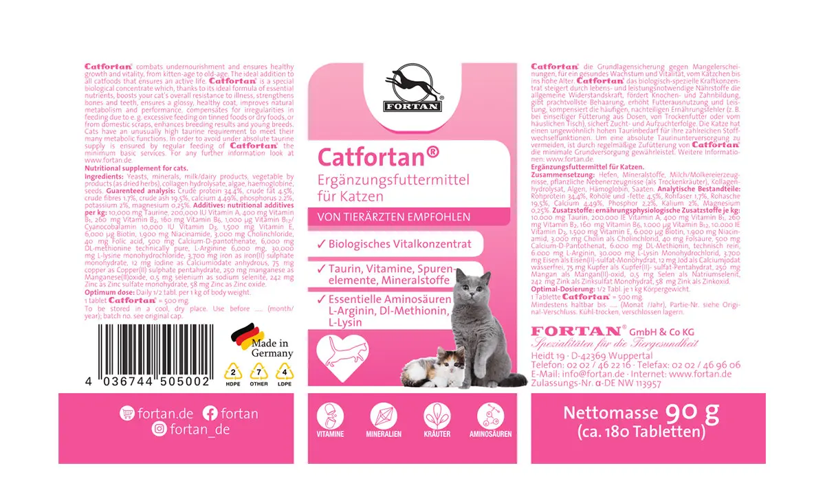 CatFortan, supliment vitamine pisici, 180 tablete - Image 2