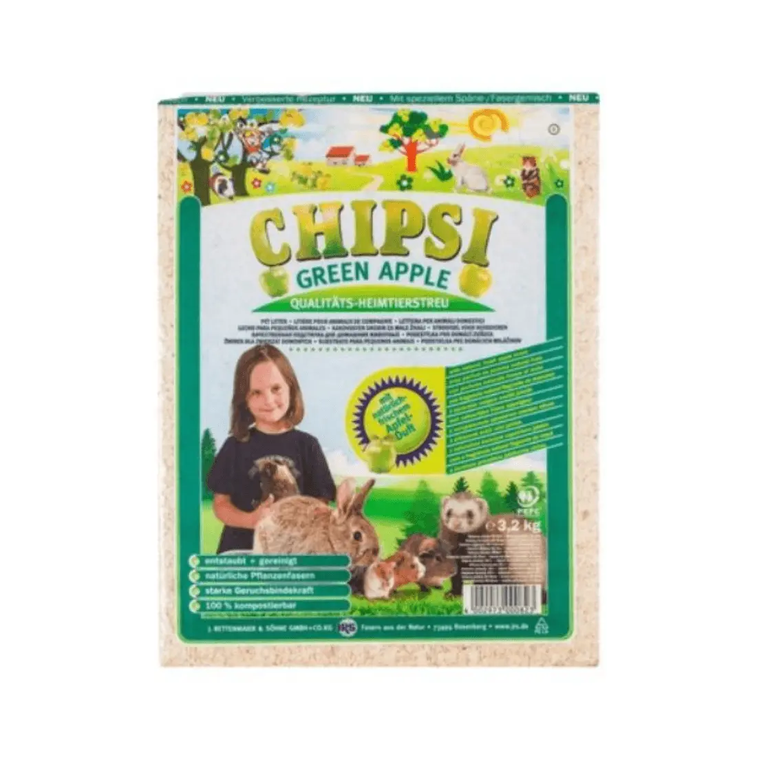 Asternut pentru rozatoare Chipsi Green Apple 60L 3.2kg
