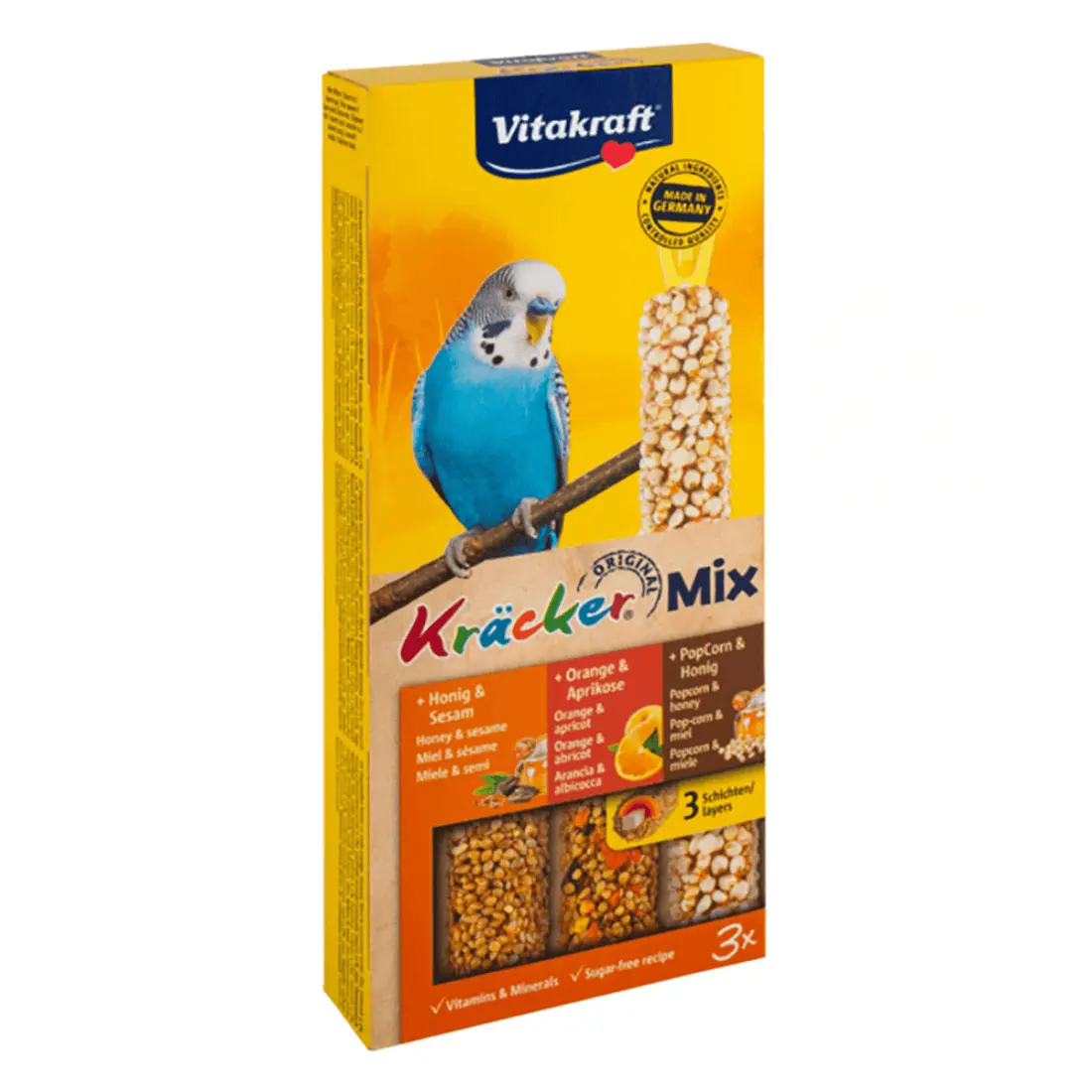 Batoane pentru perusi Vitakraft Kracker Trio Miere-Portocala-Popcorn 80g