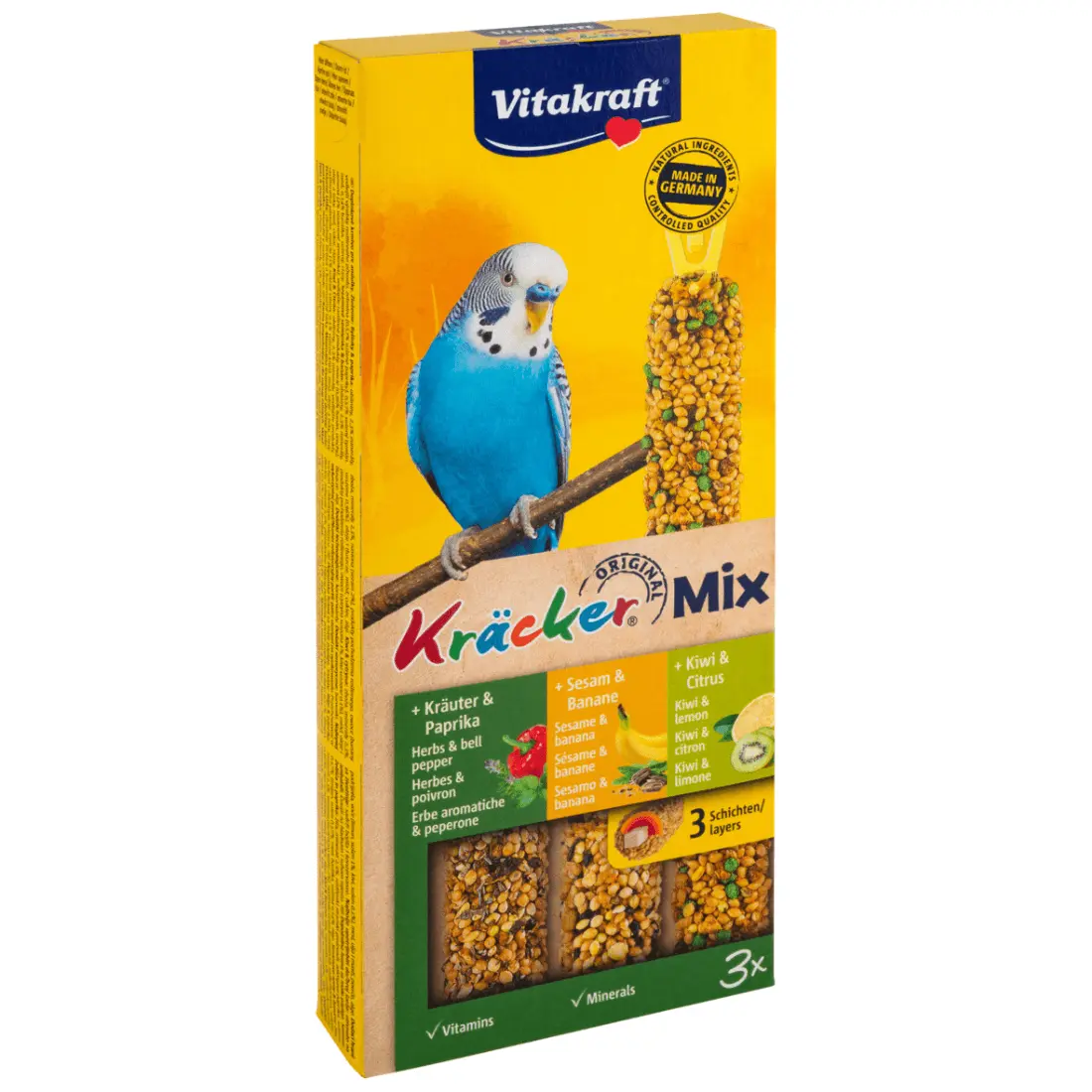 Batoane pentru perusi Vitakraft Kracker Trio Ardei-Susan-Kiwi 90G