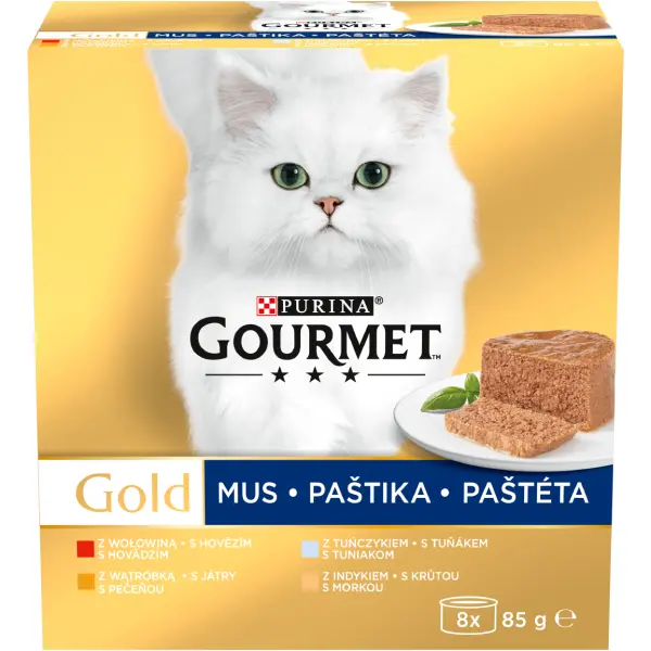 PURINA® GOURMET® GOLD, cu Vita, Ton, Ficat, Curcan, pate, hrana umeda pentru pisici, 8x85 g