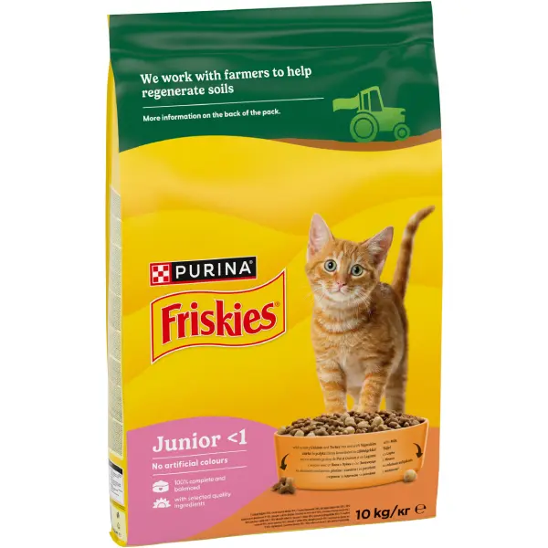 FRISKIES Hrana uscata JUNIOR Complete, cu Pui, Morcov ��i bulete cu Lapte