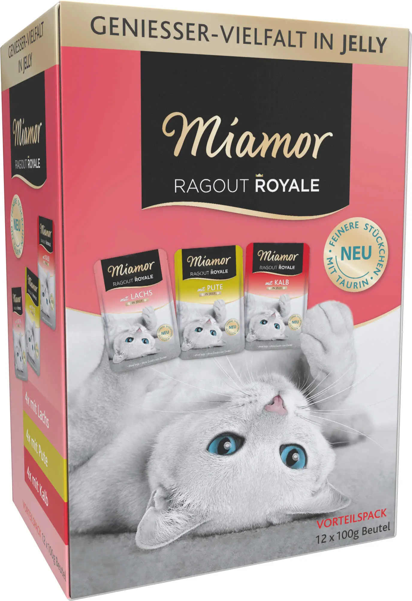 MIAMOR Ragout Pachet plicuri pentru pisici, Curcan, Somon, Vitel 12x100g