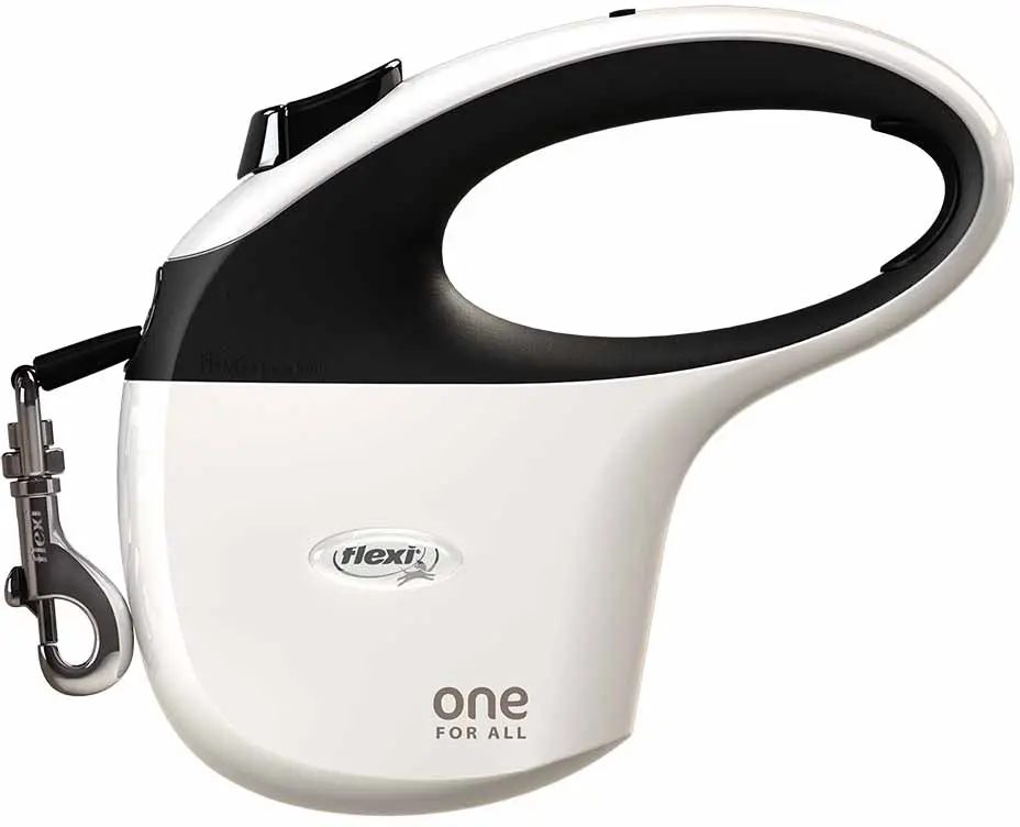 FLEXI Lesa retractabila ONE cu banda 5m/pana la 30kg, Alb/Negru