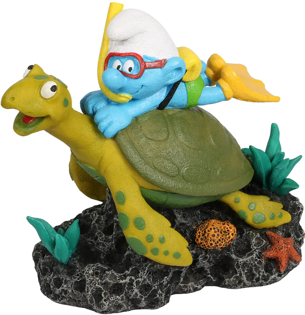 OUTLET STRUMFI Decoratiune pentru acvarii, Strumf cu Testoasa, 12,9x7,5x12cm