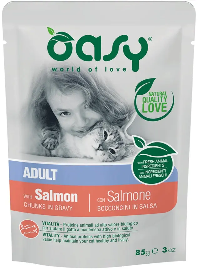 OASY Chunks in Gravy Plic pentru pisici, cu Somon 85g