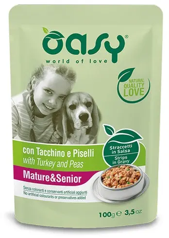 OASY SENIOR Plic hrana umeda pentru caini, cu Mazare si Curcan 100g