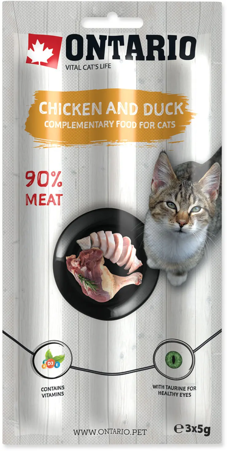 ONTARIO Recompensa pentru pisici adulte, Stick Pui si Rata 3x5g